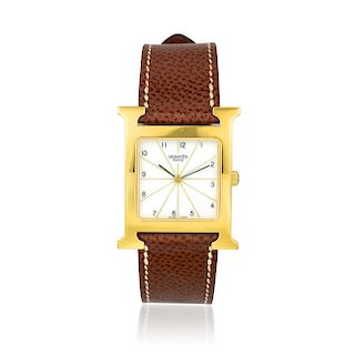 Hermes Heure H MM in Gold Plate and Steel