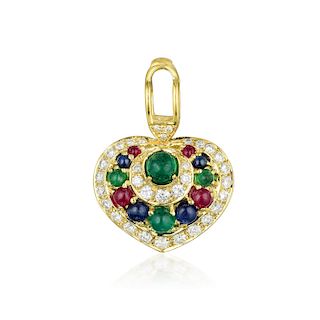 A Multi-Colored Gemstone and Diamond Heart Pendant
