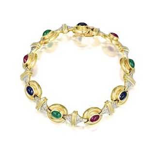 A Multi-Colored Gemstone and Diamond Bracelet