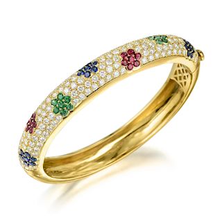 A Fine Multi-Gemstone and Diamond Bangle Bracelet