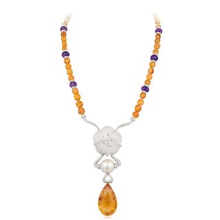 A Citrine Amethyst and Diamond Necklace
