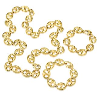 A Group of Gold Link Chain Bracelet/Necklace