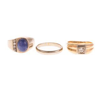 A Trio of Gent's Gemstone & Diamond Rings in Gold
