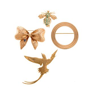 A Collection of Ladies Whimsical Gold Brooches