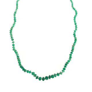 A Strand of Emerald Beads with Diamond Clasp
