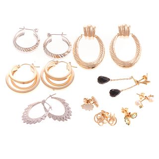 Nine Pair of Gold Earrings