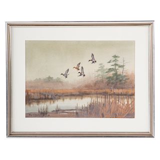 John W. Taylor. Ducks Flying Over Marsh