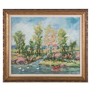 Paul L. Olsan. Impressionist Landscape with River