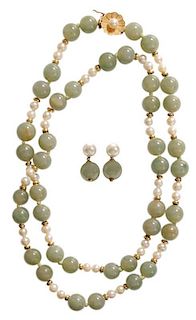 Jade Necklace, Pair Jade Earrings