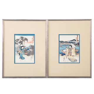 Kunisada Utagawa. Two Framed Woodblock Prints