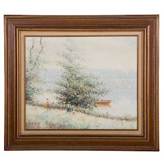 Andre Gallard. French Impressionistic Lake Scene