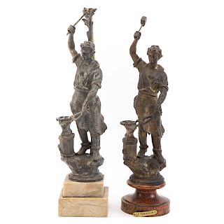 Two French Le Forgeron Spelter Figures