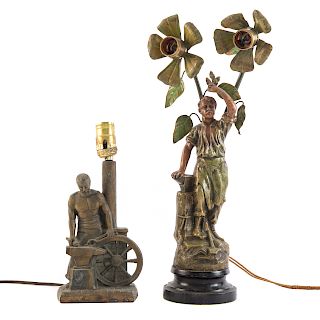 French Blacksmith and Wheelwright Spelter Lamps