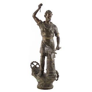 French Blacksmith Painted Spelter Figure