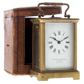 French Brass/Glass Carriage Clock With Case
