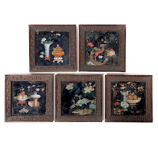 Five Chinese Reverse Painted Glass Panels