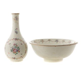 Chinese Export Famille Rose Water Bottle & Basin