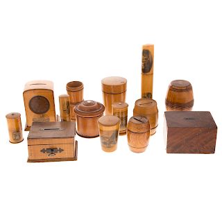Eight Pieces Mauchline Ware & Five Pieces Treen