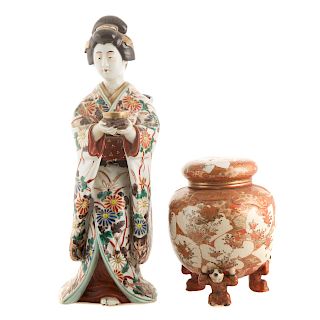 Japanese Kutani Porcelain Figure & Ginger Jar