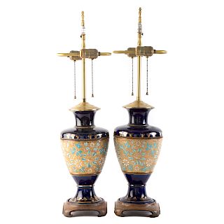 Pair English China Vase Lamps