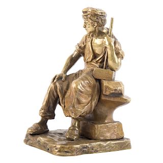 Continental Polished Bronze of Seated Blacksmith