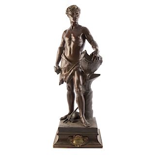 Emile Laporte. "Le Travail," Bronze Sculpture