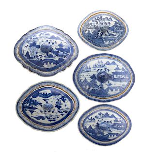 Five Chinese Export Canton Lozenge Shaped Dishes