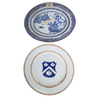 Chinese Export Armorial Charger & Two Platters