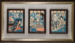 Japanese Color Woodblock Triptych, Toyokuni