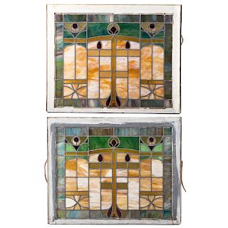 Two Art Nouveau Leaded and Stained Glass Windows