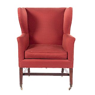 George III Mahogany Upholstered Wing Chair