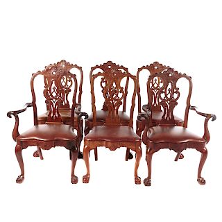 Six Dutch Style Carved Walnut Dining Chairs
