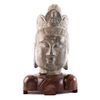 Chinese Carved Stone Bodhisattva Head