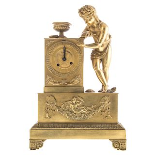 French Empire Bronze Dore Figural Mantel Clock