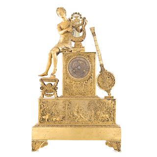 French Empire Bronze Dore Figural Mantel Clock
