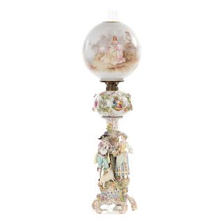 Carl Thieme Porcelain Figural Oil Lamp