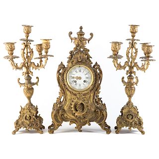 Napoleon III Bronze Clock Garniture