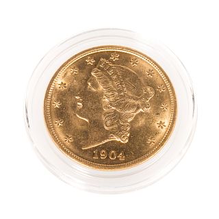 1904 $20 Gold Double Eagle AU+