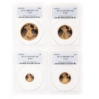 1990 4 Coin Set PR69 DCAM Gold American Eagles