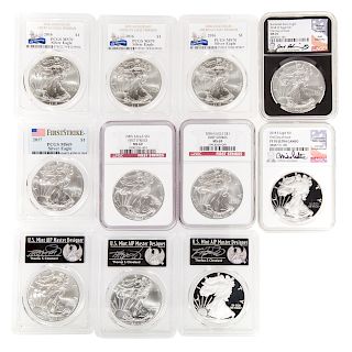11 Silver Eagles, NGC and PCGS graded 69-70