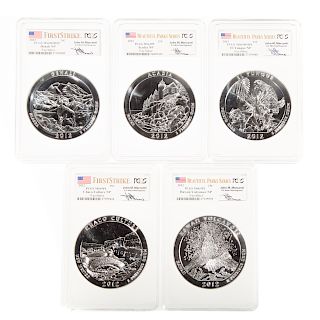 2012 Set of 5-5 Ounce Silver ATB,all PCGS graded