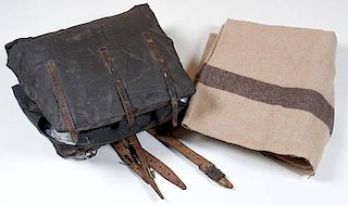Civil War Model 1855 Double-Bag Knapsack, E. Robinson Contract with Display Blanket 