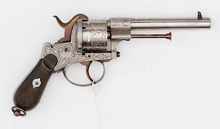 French or Belgian Lefaucheux Engraved Pinfire Revolver 