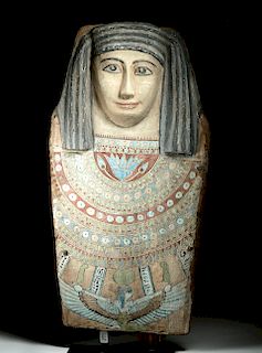 Egyptian Late Period Polychrome Wood Sarcophagus Panel