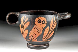 Attic Red Figure Owl Glaux Skyphos