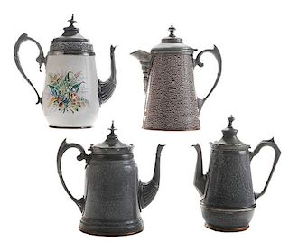 Four Graniteware Coffeepots