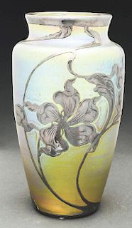 Loetz Silver Iris Overlay Vase.
