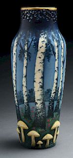 Monumental Paul Dachsel Reticulated Blue Mushroom Amphora Vase.