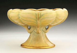 Paul Dachsel Ceramic Footed Compote of Five Stylized Leaves.