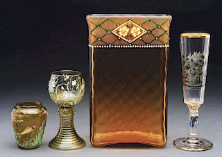 Four Bohemian Art Glass Items.